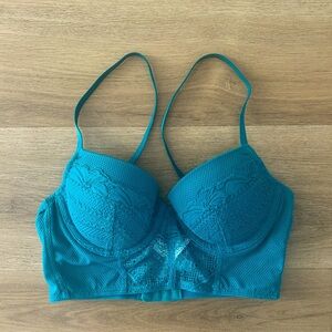 Teal Lace Long Line Bra – Lightly Lined Demi Coverage 34A (New Without Tags)
